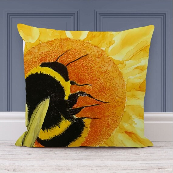 Bumble Bee Cushion Sunflower Cushion Bee Themed Gifts Honey Bee Decor Yellow Cushion Gift for Home Bee Lover Gift Bright Home Decor Etsy