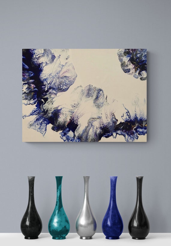 Original Blue Abstract Art Uk Fluid Art Painting Canvas Art Etsy
