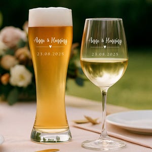 Wheat beer glass / wine glass set by Leonardo with custom text / engraving and hearts