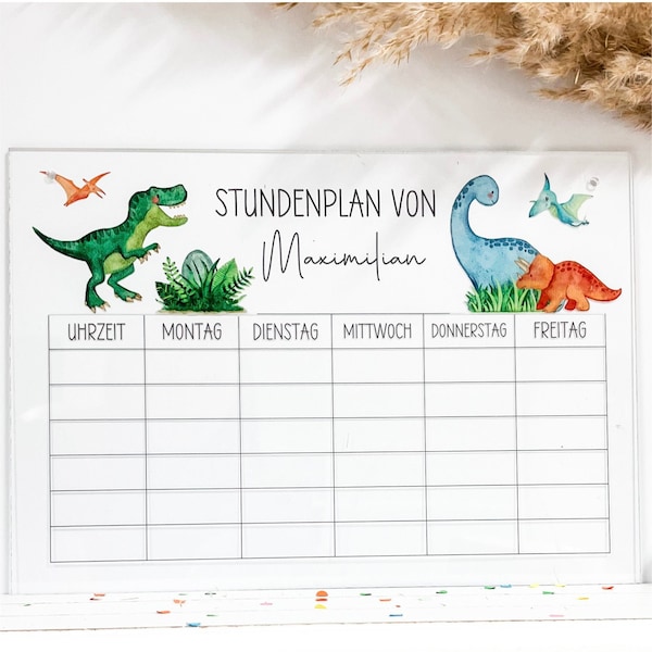 Stundenplan abwischbar mit Wunschnamen Dinosaurier Dinos zur Einschulung / Schule