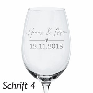 Leonardo wine glass engraving with your very own personal text and heart Schrift 4 - LC