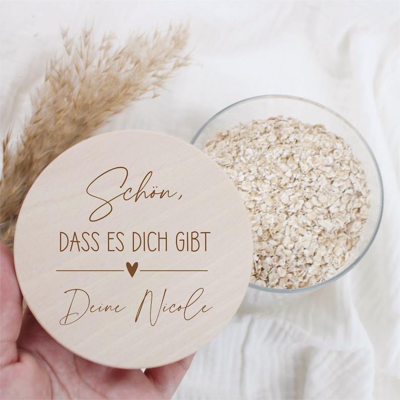 Vorratsglas mit Holzdeckel 880ml Schön, dass es dich gibt mit Wunschtext verschiedene Größen Bild 2