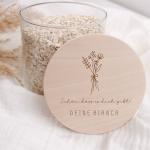 Vorratsglas mit Holzdeckel 880ml mit Blumenstrauß und Wunschtext verschiedene Größen Bild 2