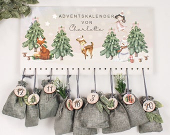 Personalisierter Holz Adventskalender zum Befüllen - mit deinem Wunschnamen / Fee weihnachtlich  Weihnachtslandschaft & 24 Zahlen