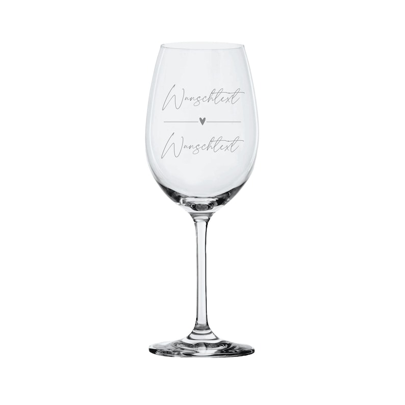 Leonardo wine glass engraving with your very own personal text and heart image 1
