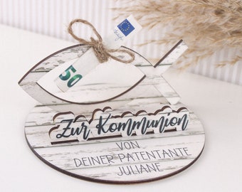 Geldgeschenk Fisch - zur Konfirmation/Kommunion mit Wunschtext