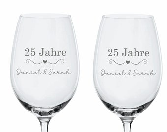 Silberhochzeit 25 Jahre - Weinglas Set von Leonardo - Gravur - mit deiner Wunschgravur individueller Wunschtext