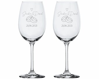 Wedding - Wine glass set by Leonardo - engraving with wedding rings your very personal wish text for lovers
