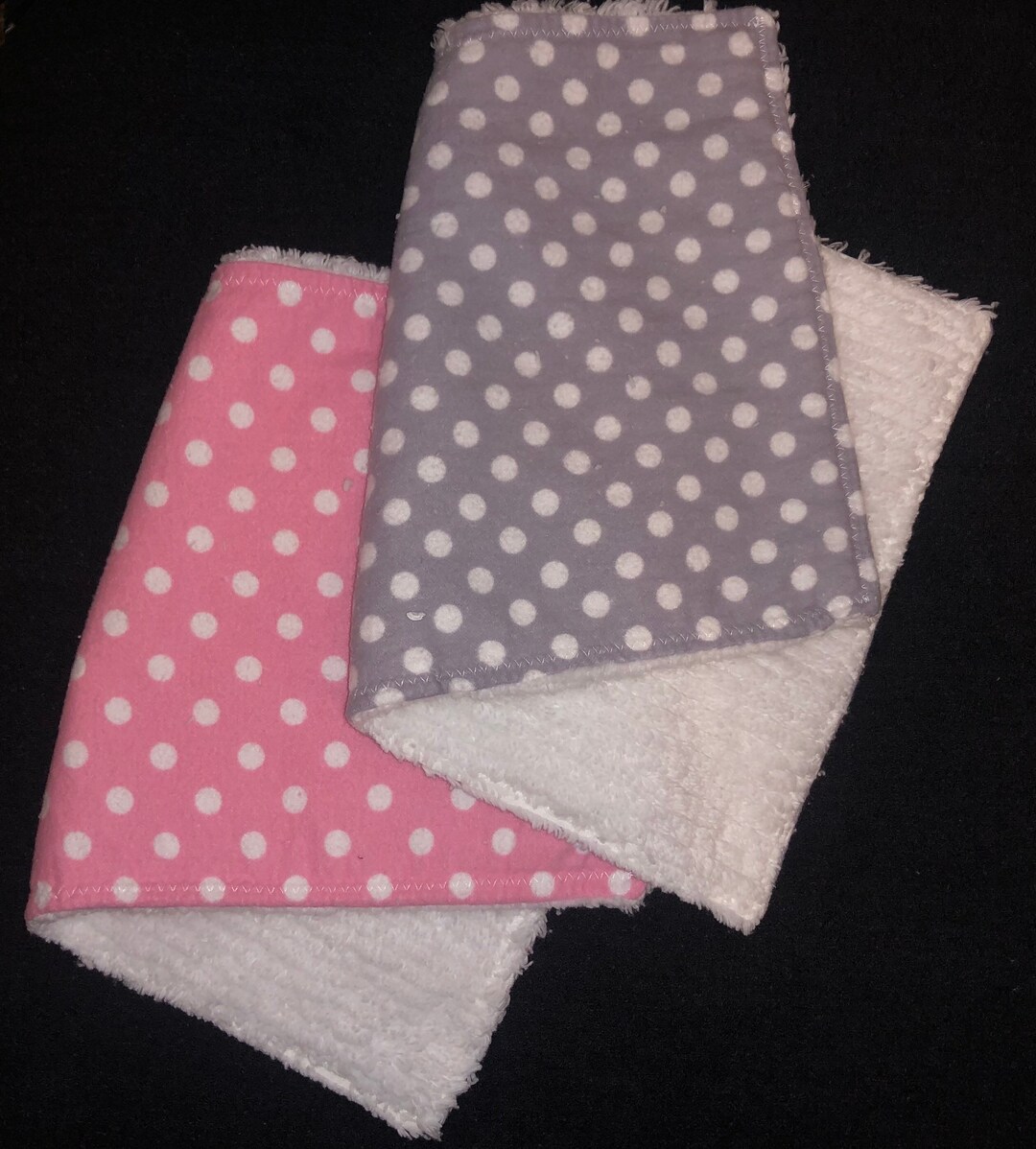 Super Absorbent Burp Cloth, Pink or Gray, Flannel Polka Dot Burp Cloth