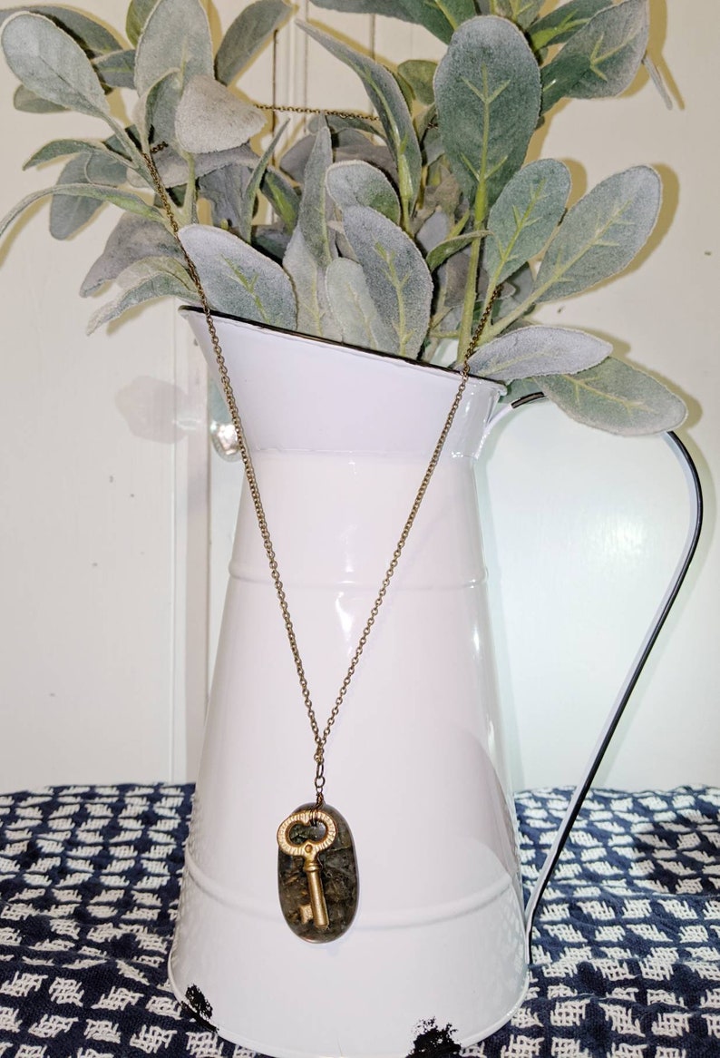 Labradorite and antique key necklace