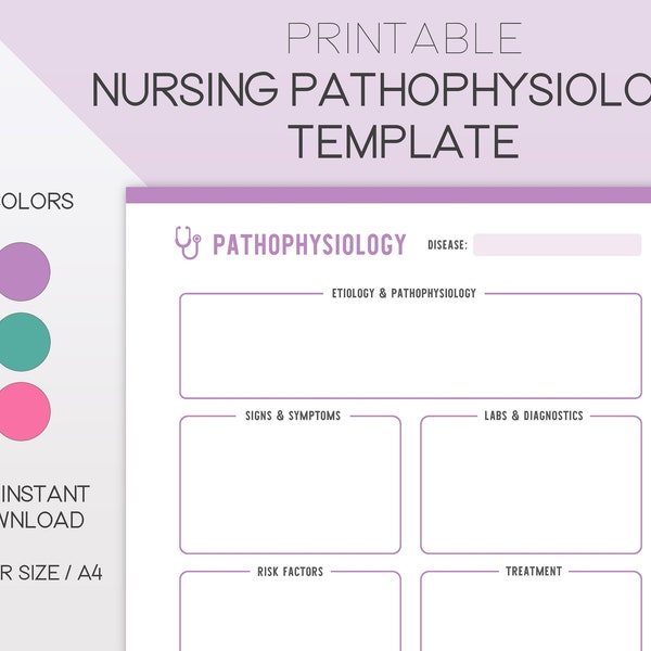 Afdrukbare verpleegkundige student pathofysiologie sjabloon / ziekte & Patho Notes / studiebron / planner sjabloon / Letter-formaat / A4 / PDF