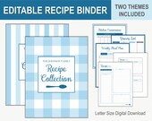 Editable Recipe Binder Kit / Blue / Printable Recipe Templates + Cards / DIY Recipe Book / Recipe Dividers + Organization / PDF