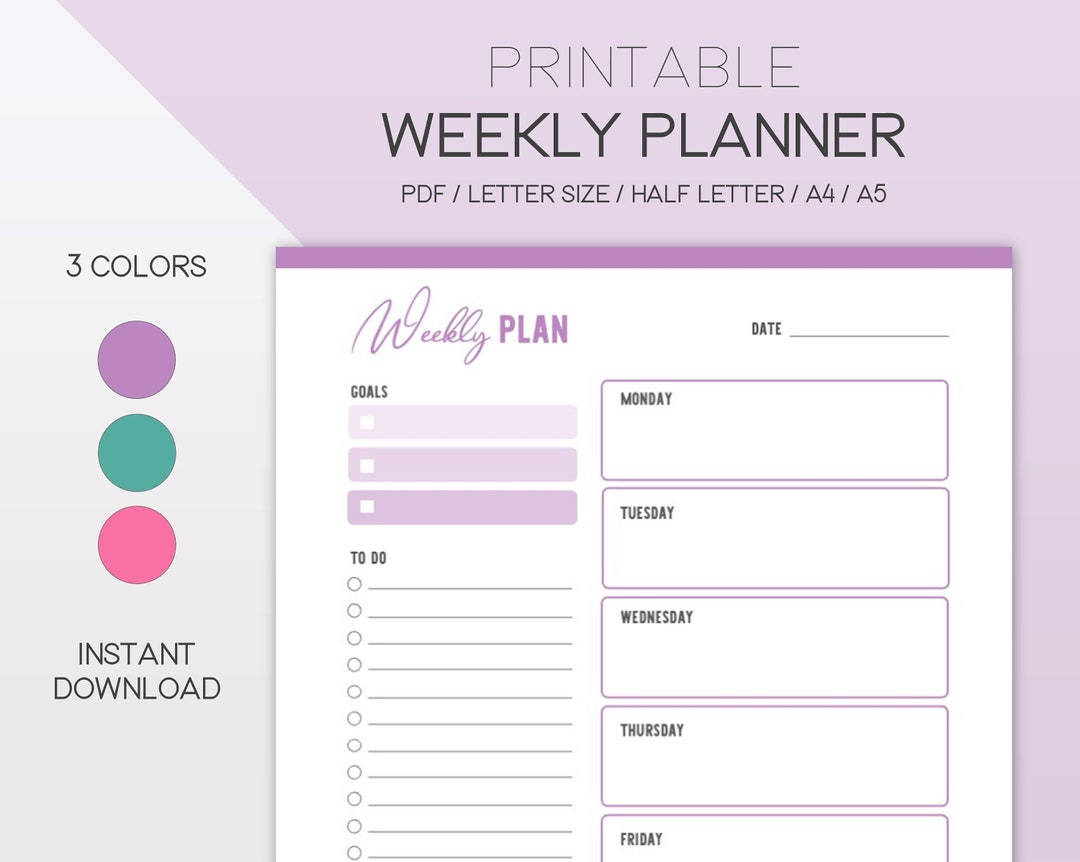 Weekly Planner Printable / Goal Planner / to Do List / Agenda ...