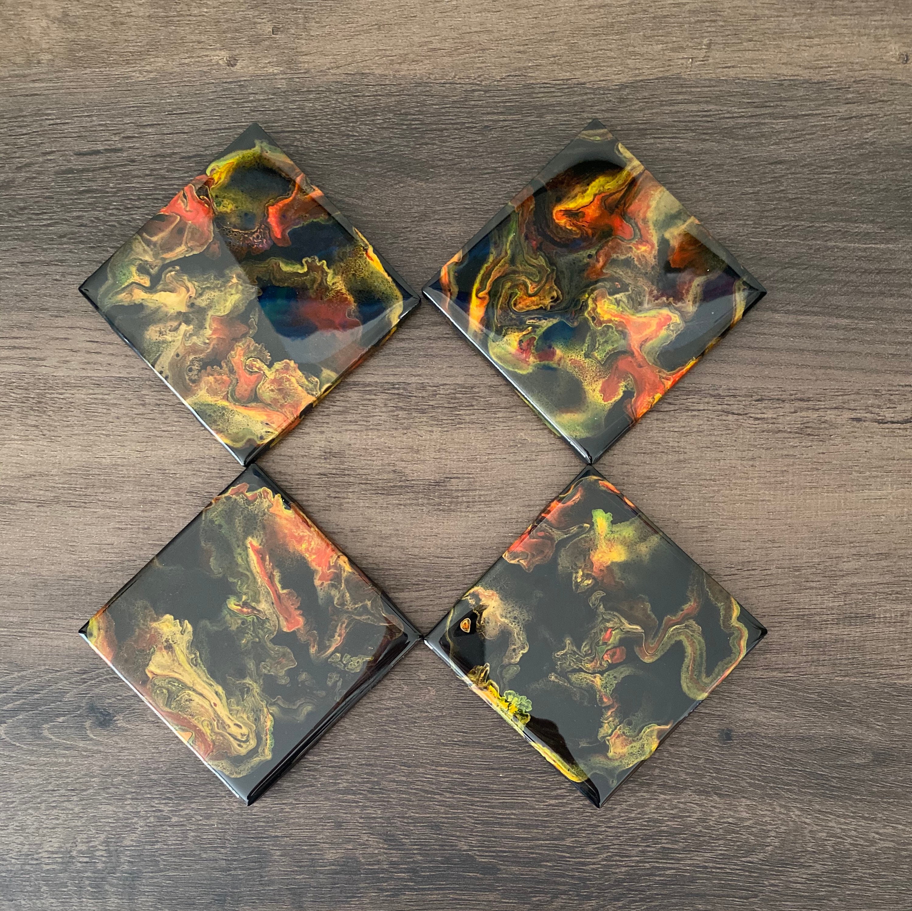 Set of 4 Acrylic Painted Ceramic Tile Coasters Etsy