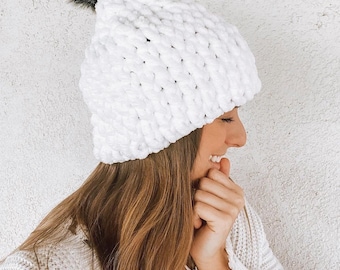 Handmade Beanie | Chunky Knit Hat | Soft Beanie | Handknit Hat | Pom Beanie