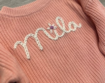 Custom Hand Embroidered Sweater | Baby Name Sweater | Custom Name Sweater | Monogram Clothing