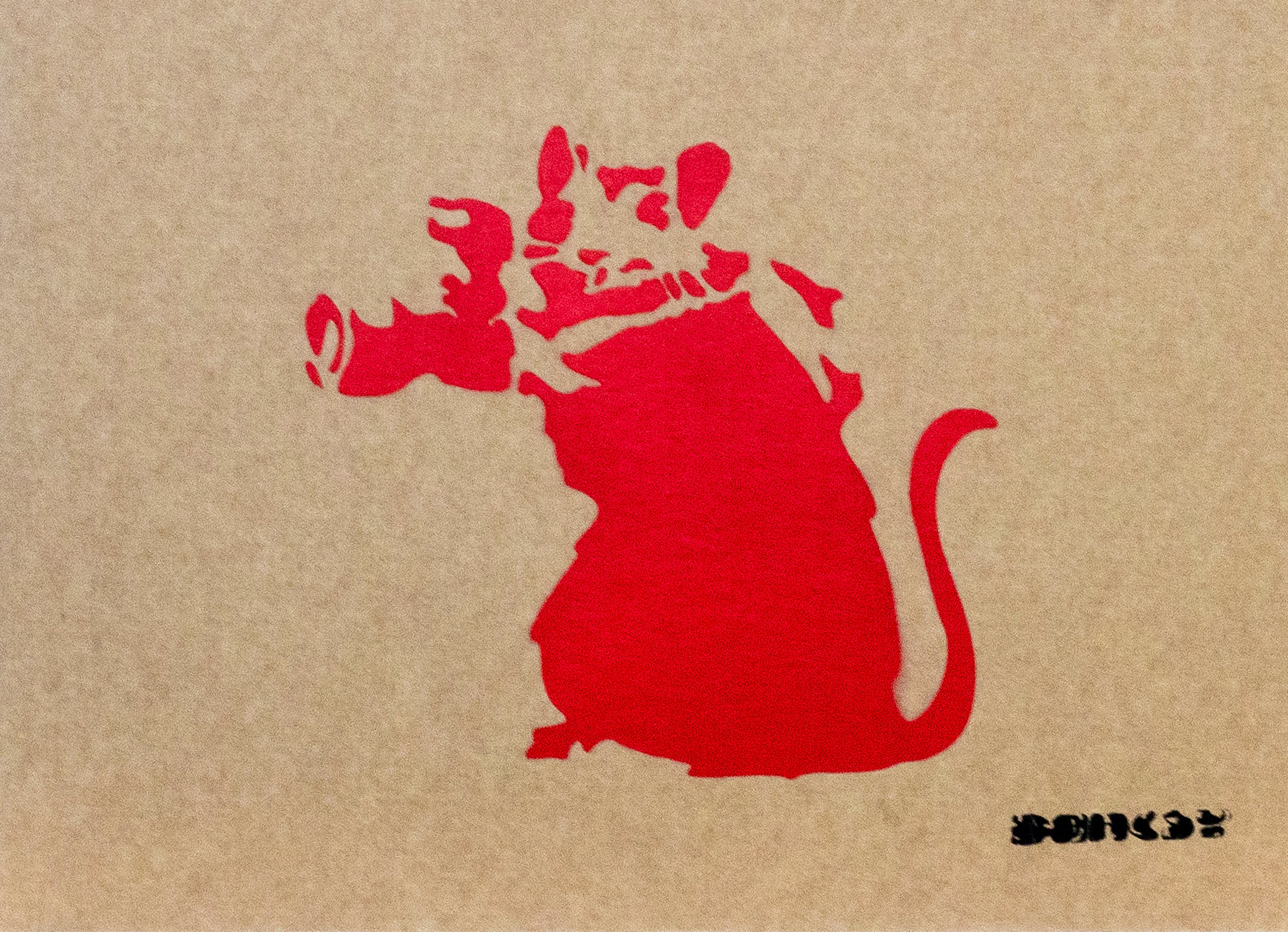 Banksy  Spray paint and stencil on cardboard, signed and numbered