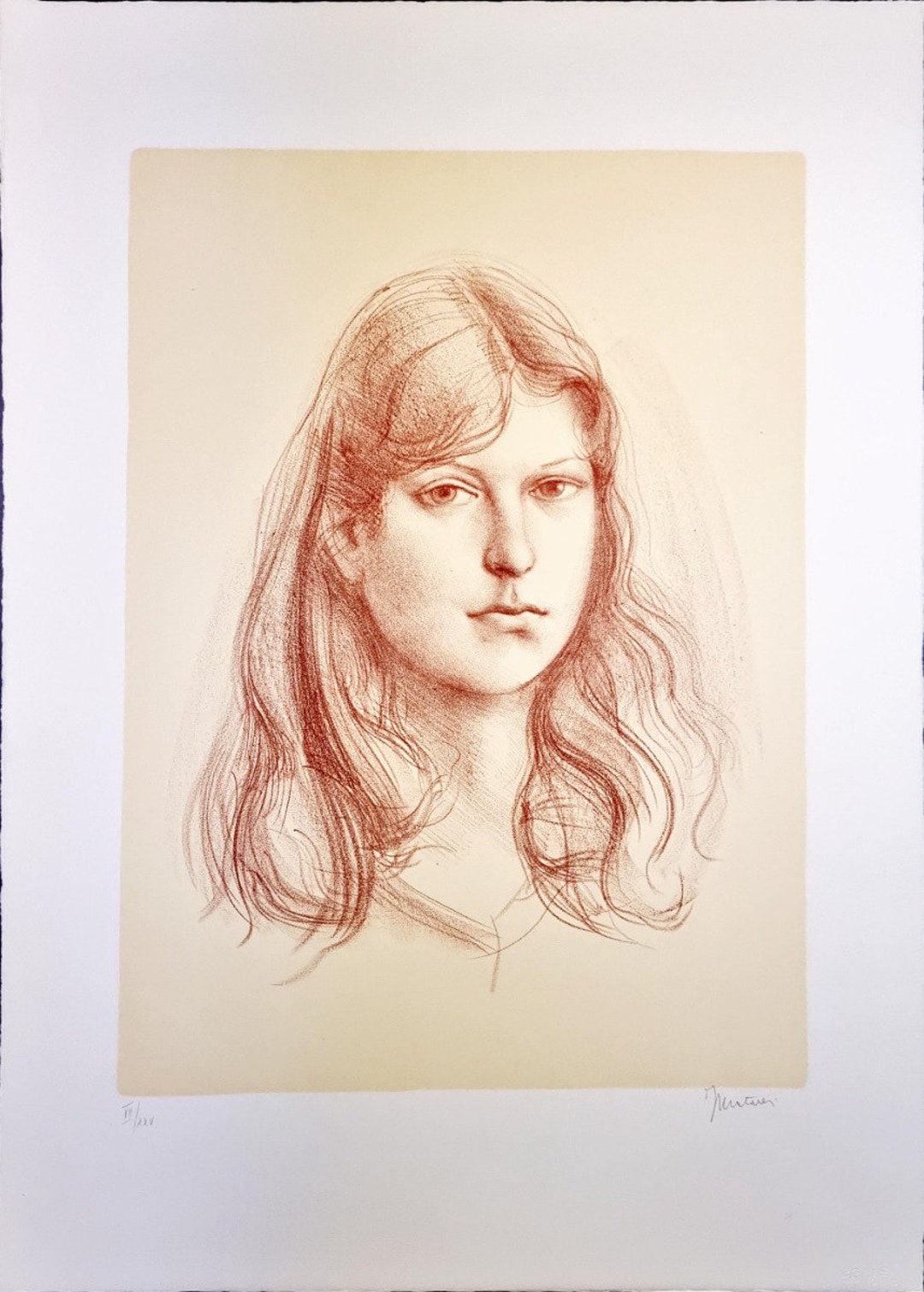 リトグラフ　ブラジリエ　バラに想いをよせる婦人　117/120 直筆サイン リトグラフ ブラジリエ バラに想いをよせる婦人 117/120 直筆サイン