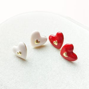 Red and White heart earrings, Hypoallergenic, Plastic earrings, Suitable for sensitive ears, Stud earrings