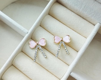 Pink Bow Earrings, Hypoallergenic, Plastic Earrings, Suitable for Sensitive Ears