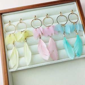 Pastel Feather Drop Earrings, Hypoallergenic, Plastic Earrings, Drop&Dangle Earrings, Suitable for Sensitive Ears