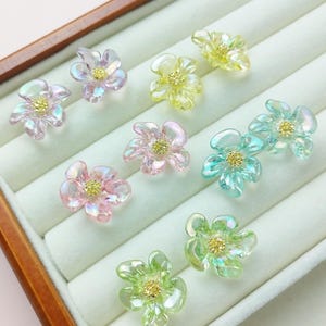 Colorful Resin Flower Stud Earrings: Hypoallergenic Plastic Posts