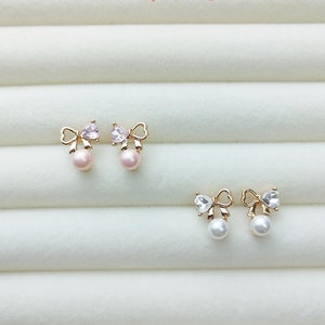 Bow with Pearl Earrings, Hypoallergenic, Plastic Earrings, Suitable for Sensitive Ears