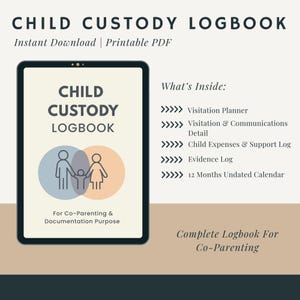 Planer współrodzicielstwa: dziennik opieki nad dzieckiem, śledzenie odwiedzin (do druku w formacie PDF A4/US Letter)