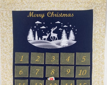 Embroidered Advent Keepsake Calendar, Holiday Countdown Calendar, Reusable Christmas Calendar, Holiday Wall Hanging, Fabric Advent Calendar