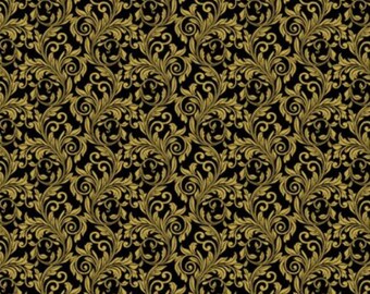 Metallic Gold Swirl Quilting Cotton, Jackie Robinson A Festive Medley, Half Metre