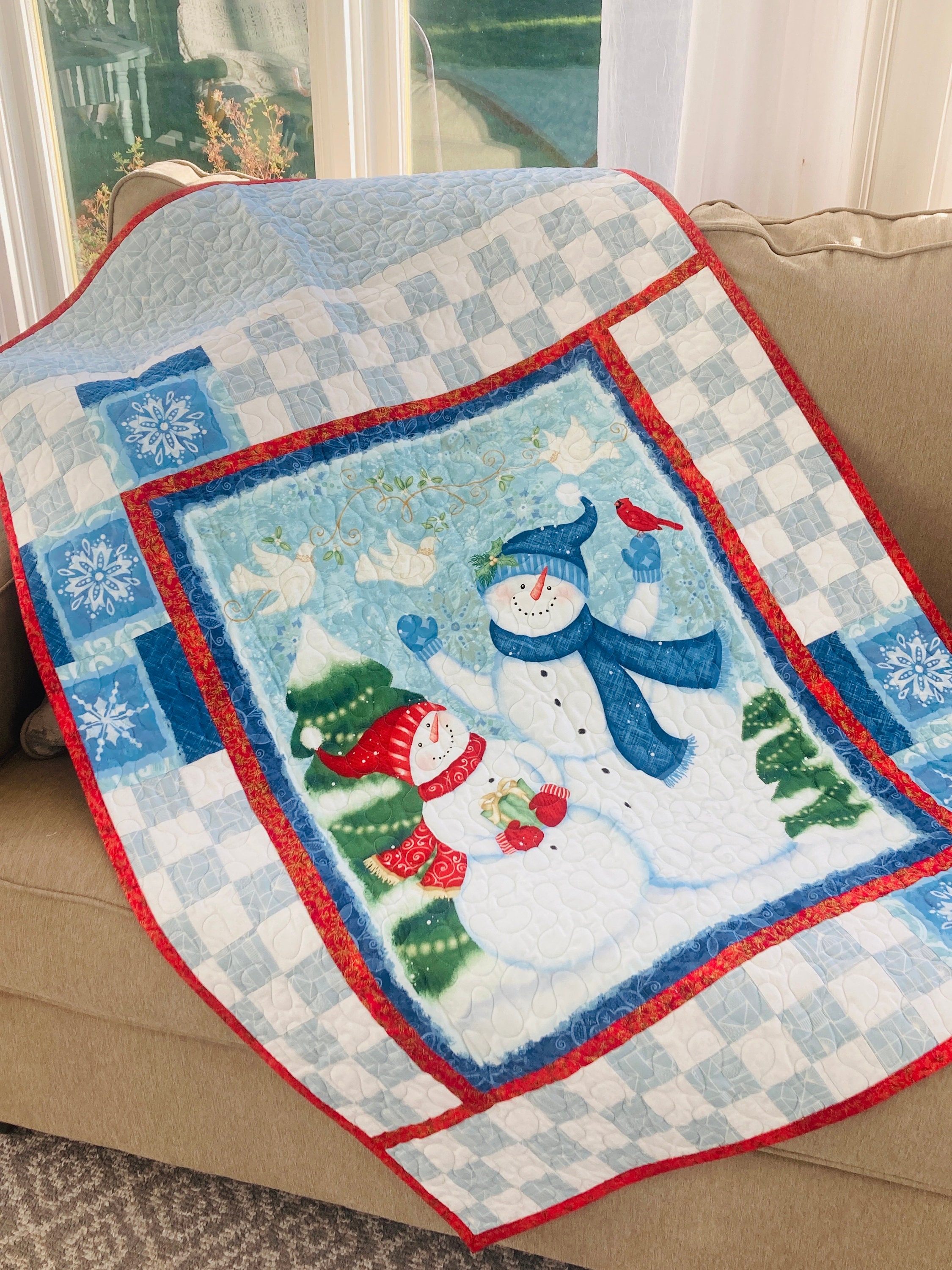 Snowman Quilt, Christmas Lap Blanket, Throw, Holiday Traditions