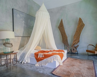 Cotton Bed Canopy Queen Size Bed by Bambulah® - Handmade in Bali - Boho Bedroom - Organic Cotton - Model 'The Agung'