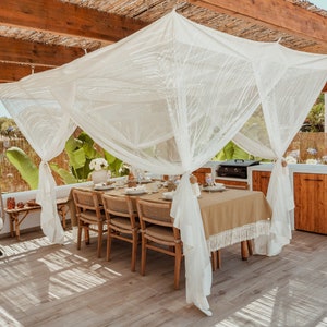 Outdoor Boho Canopy for Al Fresco Dining, Mosquito Net for Garden and Patio Furniture, Garden Decor, Deck or Pergola Canopy Curtains