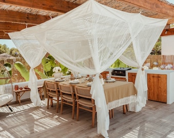 Outdoor Boho Canopy for Al Fresco Dining, Mosquito Net for Garden and Patio Furniture, Garden Decor, Deck or Pergola Canopy Curtains