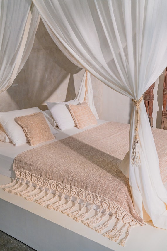 Super King Bed Canopy Cotton Gauze, Mosquito Net 4 Door, Boho