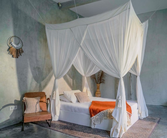 Boho Bed Canopy, Sheer Canopy Bed Curtains, Queen Bed Mosquito Net