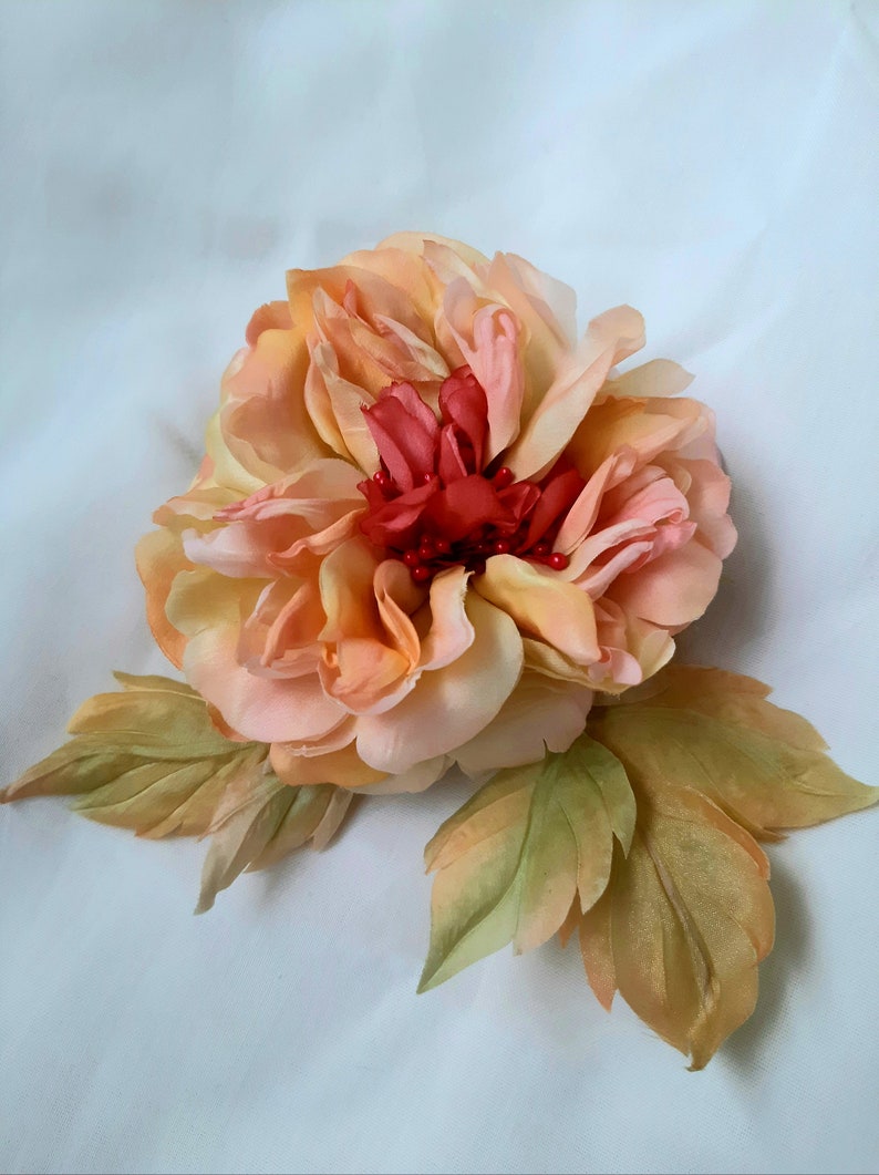 Silk flower rose flower brooch silk brooch handmade big Etsy