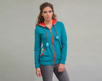 Baumwolle Reißverschluss Hoodies für Frauen, lustige Frauen Reißverschluss Hoodie, süßes Sweatshirt mit Taschen, bunte Tunika Hoodie, BBF, Schwester Geschenkidee