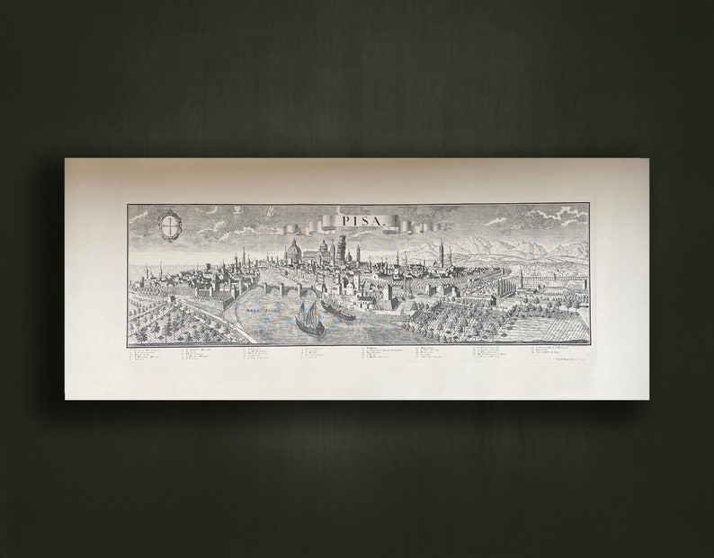 Edizioni Ponte Vecchio by G B Probst F B Werner Vintage art engraving print of Perspective view of Pisa Pisa city map