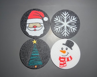 Christmas Coasters Santa, Snowman, Snowflake and Christmas Tree Drink Coasters | Set of 4 | Xmas Decoration | 3D Printed