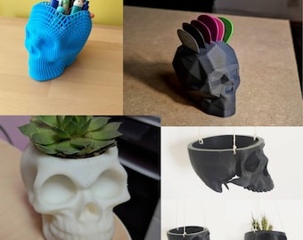 Skull Planter STL File PACK and Pencil Pot 3D Print Models | for 3D printing | Digital file | 18 Total Files