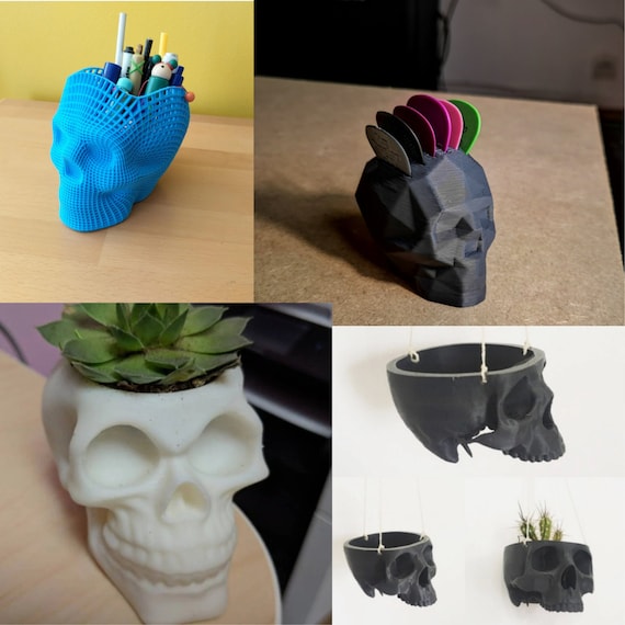 Skull Planter STL File PACK and Pencil Pot 3D Print Models | for 3D printing | Digital file | 18 Total Files