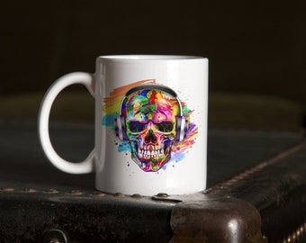 Ceramic Skull Mug 11oz Splatter Paint Skull Mug Sublimation Printed