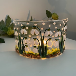 Snowdrops - Fused Glass Light Catcher Curve