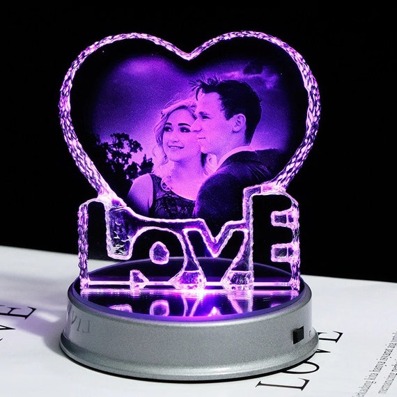 Personalized Crystal Photo Frame Romantic Love Heart Laser Engraved Picture Gift 