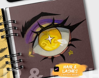 Sazor Hair & lashes Pencils Procreate Mini Pack for Ipad and iPhone, 7 brushes included Hair strands and eyelashes!