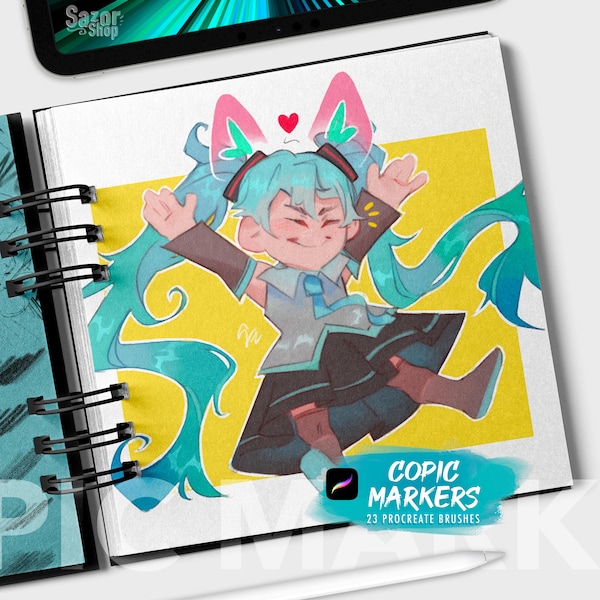 Marqueurs inspirés de Copic Procreate Ensemble de pinceaux pour Procreate (23 pinceaux numériques) Pinceaux à alcool numériques Sazor