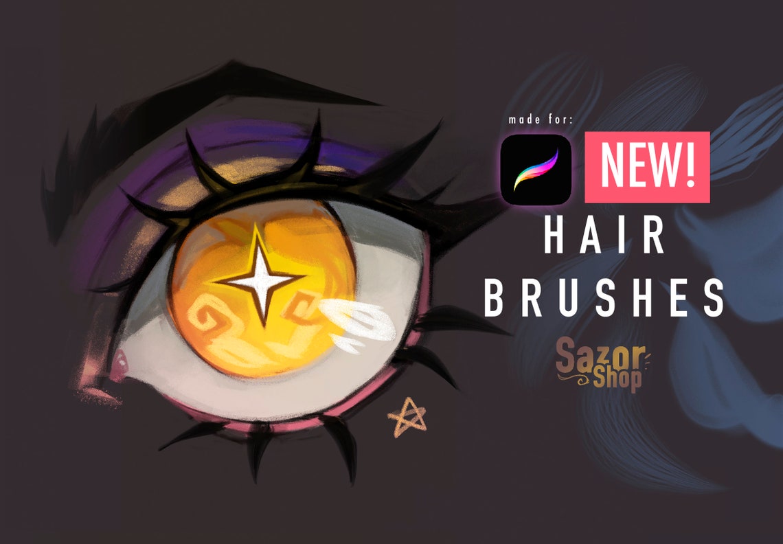 Sazor Hair Pencils Procreate Mini Pack for Ipad and Iphone, 7 brushes included Hair strands and eyelashes!