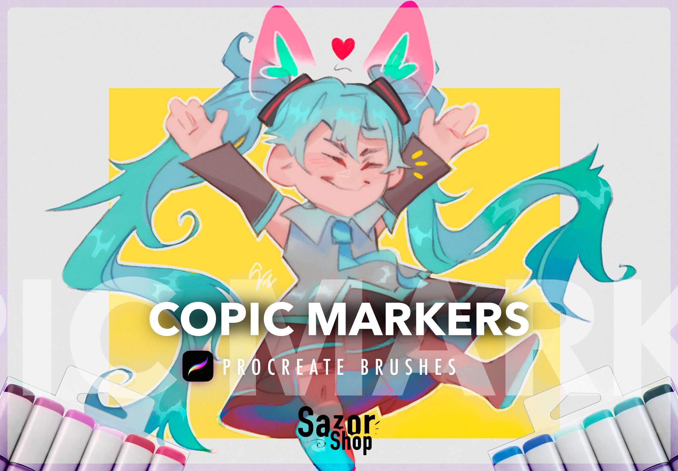 Set de pinceles de marcador a base de alcohol inspirado en Copic para Procreate — 23 pinceles digitales + blenders