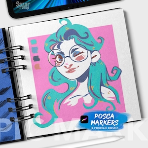 POSCA inspired Procreate Brushset for Ipad and iPhone, 12 brushes + 1 digital palette included